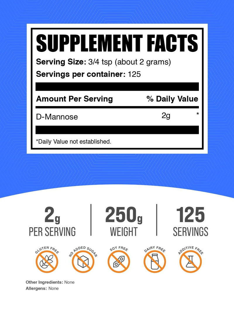 BulkSupplements.com D-Mannose Powder - D-Mannose Supplement, for Urinary Tract Health - Unflavored & Gluten Free, 2g per Serving, 250g (8.8 oz) (Pack of 1) 8.8 Ounce (Pack of 1)