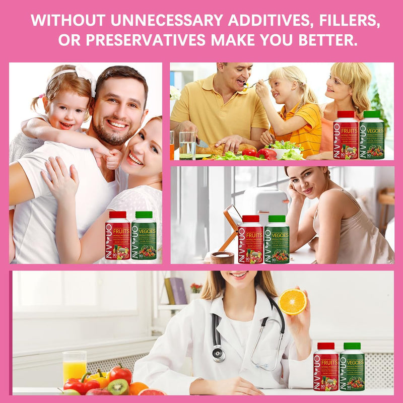 Fruits & Veggies Capsules - 90 Fruit and 90 Veggie Whole Food Supplement - Supports Energy Levels, High Lycopene, Vitamins & Minerals