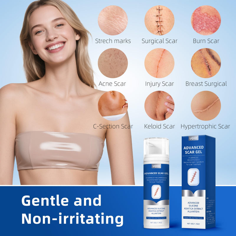 Silicone Scar Gel for Old and New Scars, Stretch Marks & Acne Scar Removal, Advanced Silicone Scar Cream for Surgical, Burn, Keloid, Injury & Acne Scars, Fast Absorbing Gel, 1.76 oz (50ml)