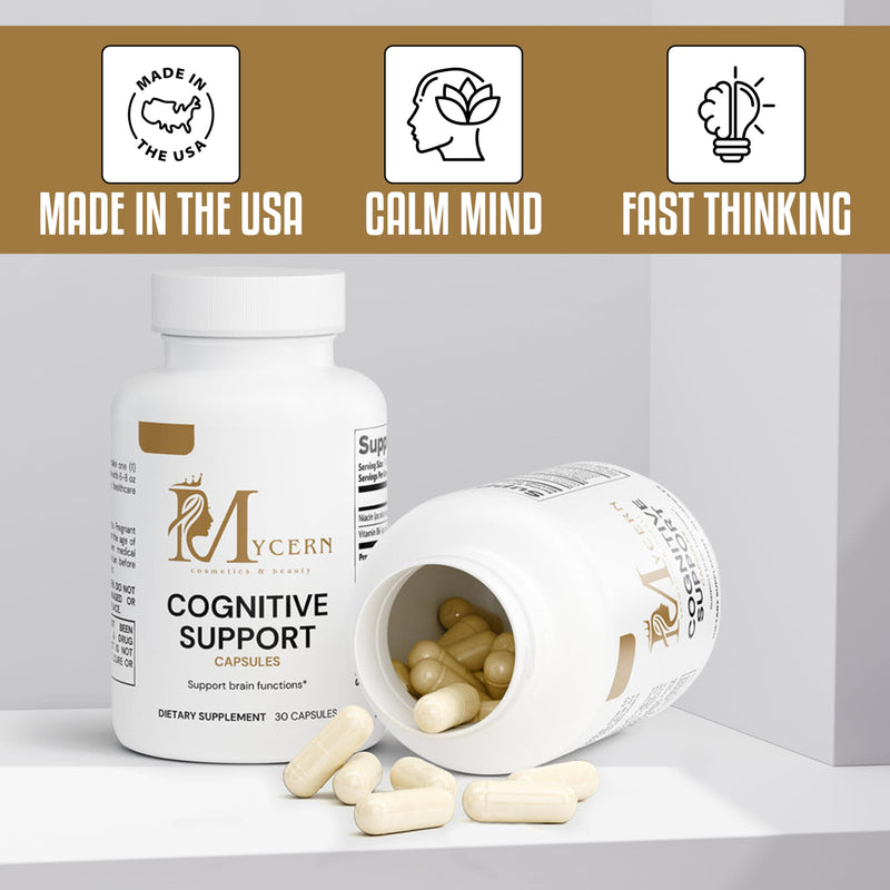 Cognitive Support Supplement – 30 Capsules – with Bacopa Monnieri, Alpha GPC, GABA, L-Tyrosine, Huperzine A, Vitamin B6 & Niacin – Natural Nootropic for Focus, Memory & Mental Clarity – Made in USA