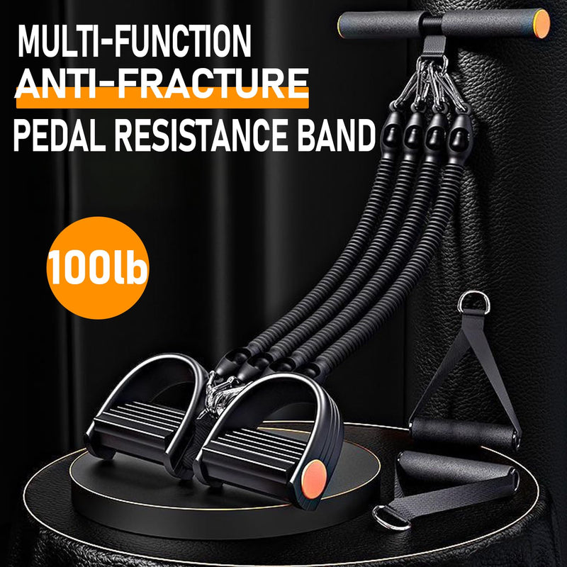 Upgrade Foot Pedal Resistance Band, 100lbs Adjustable 4 Tube Pedal Ankle Puller Resistance Band with Handle, Multifunction Home Gym Equipment, Stirrup Puller for Men Women for Full Body Workout Black 4 Tube