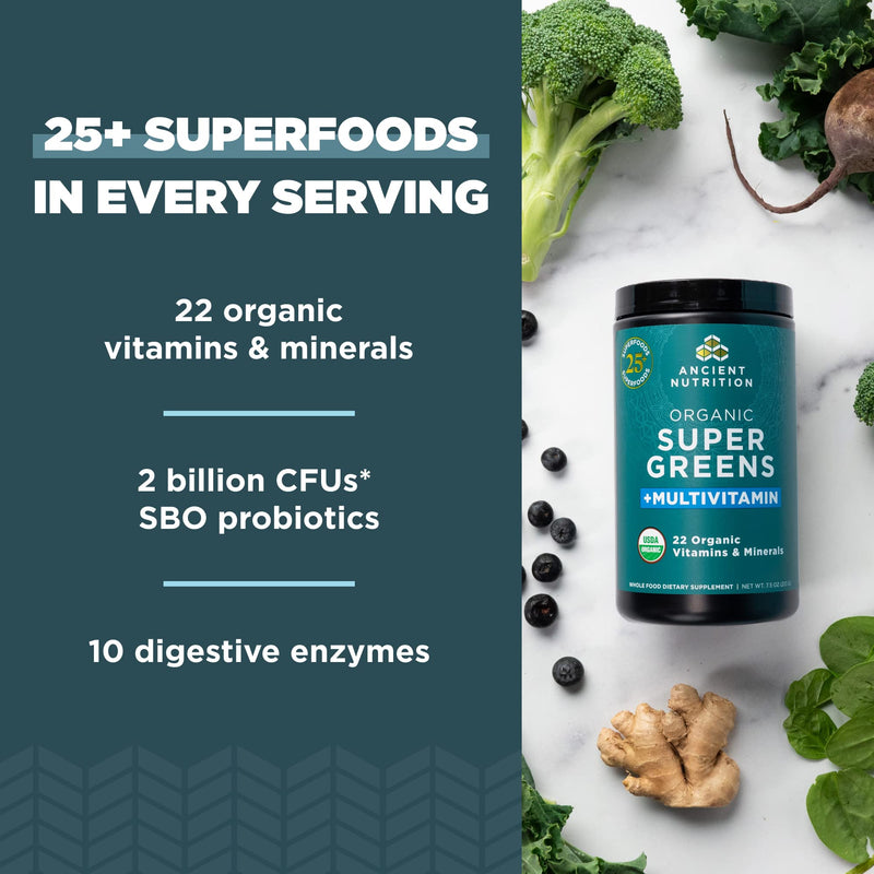 Ancient Nutrition Organic Multivitamin Supergreens Powder, 7.5 OZ 25 Servings (7.5 Ounce)