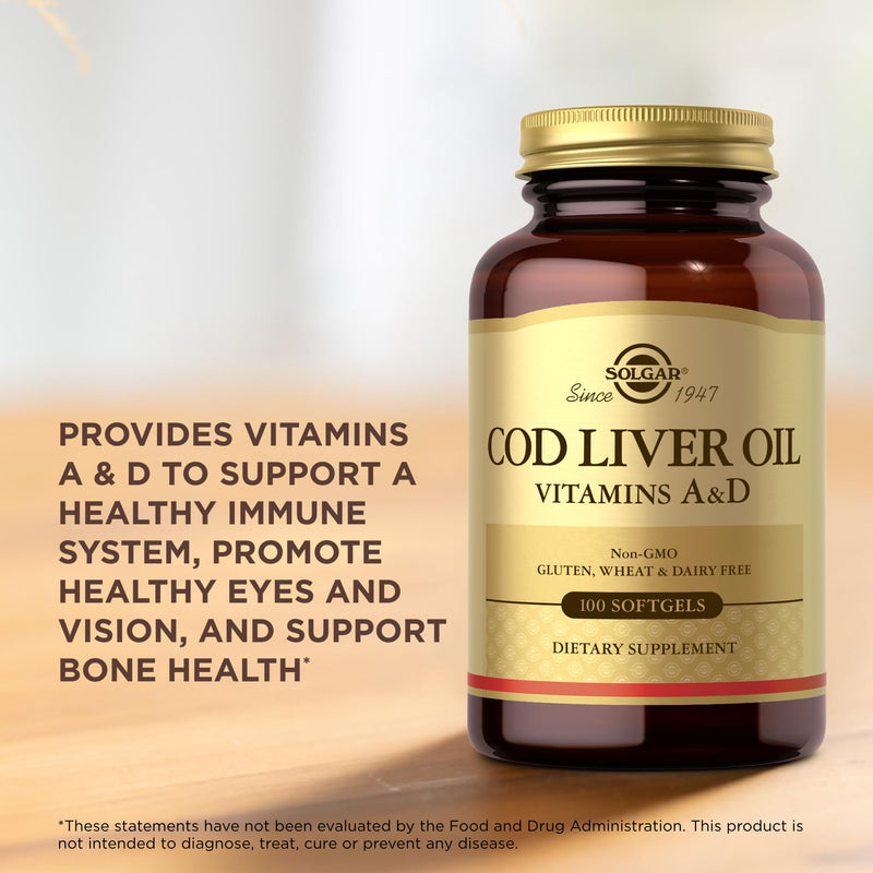 Solgar Cod Liver Oil - 100 Softgels, Pack of 3 - Provides Vitamins A & D - Non-GMO, Gluten Free - 300 Total Servings 100 Count (Pack of 3)