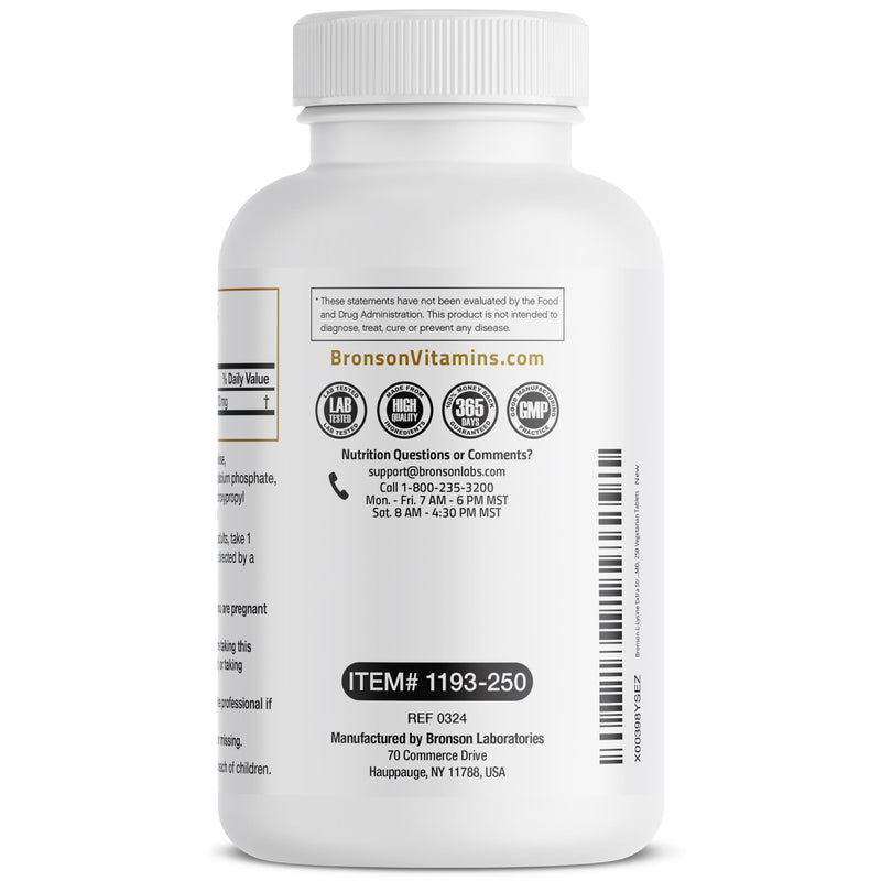 Bronson L-Lysine Extra Strength 1000 mg, 250 Vegetarian Tablets | Immune Support, L-Lysine HCl, Essential Amino Acid, Collagen Synthesis Support, Non-GMO, Gluten-Free & Soy-Free 250 Count (Pack of 1)