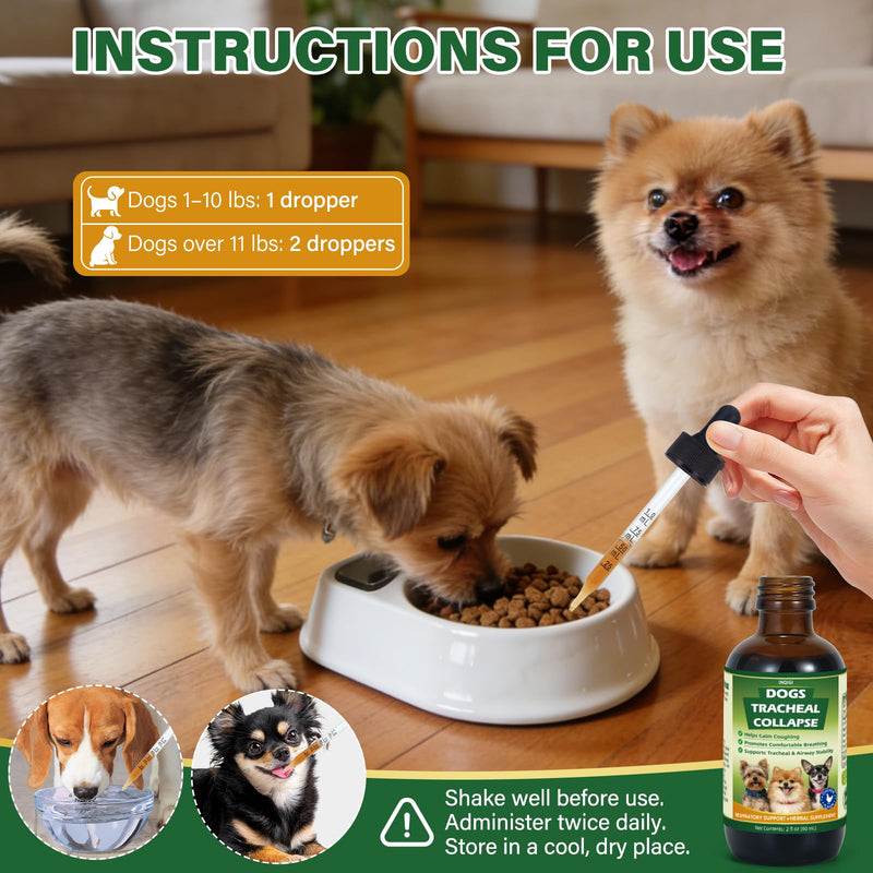 Dogs Tracheal Collapse Relief, Collapsed Trachea Treatment for Dogs, Helps Reduce Dry Cough & Support Easy Breathing, Natural Trachea Supplement, Chicken Flavor - 2 fl oz