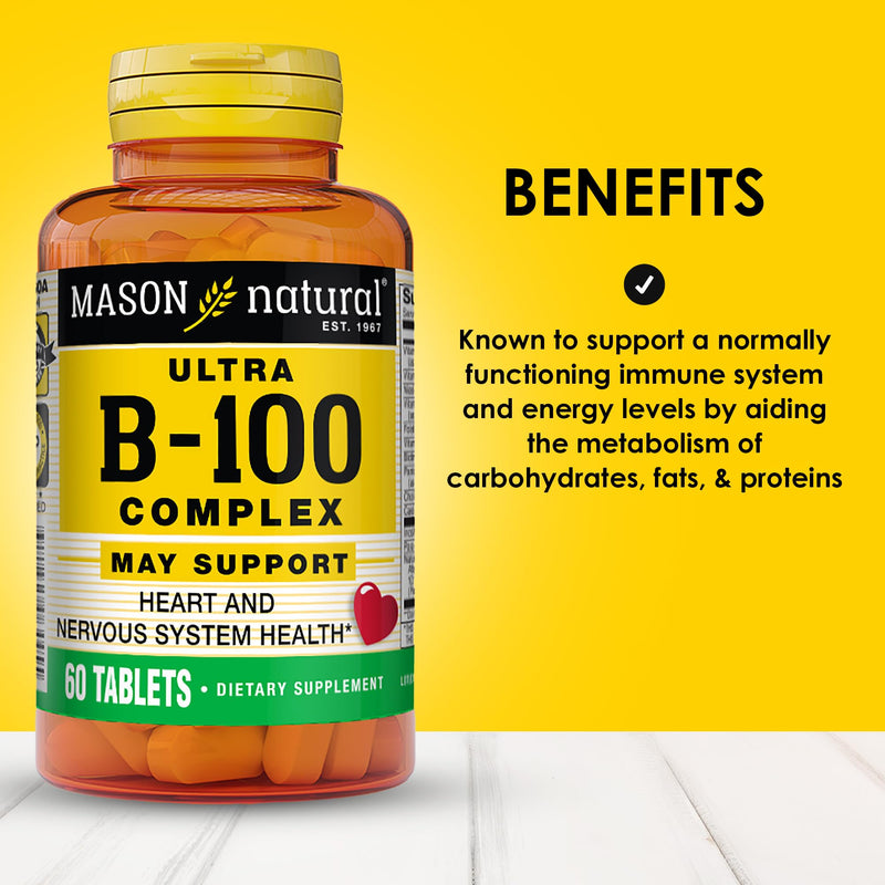 MASON NATURAL Ultra B,100 Complex, 100,Day Supply, for Normal Immune Support and Energy Metabolism 100 Count (Pack of 1) 100.0