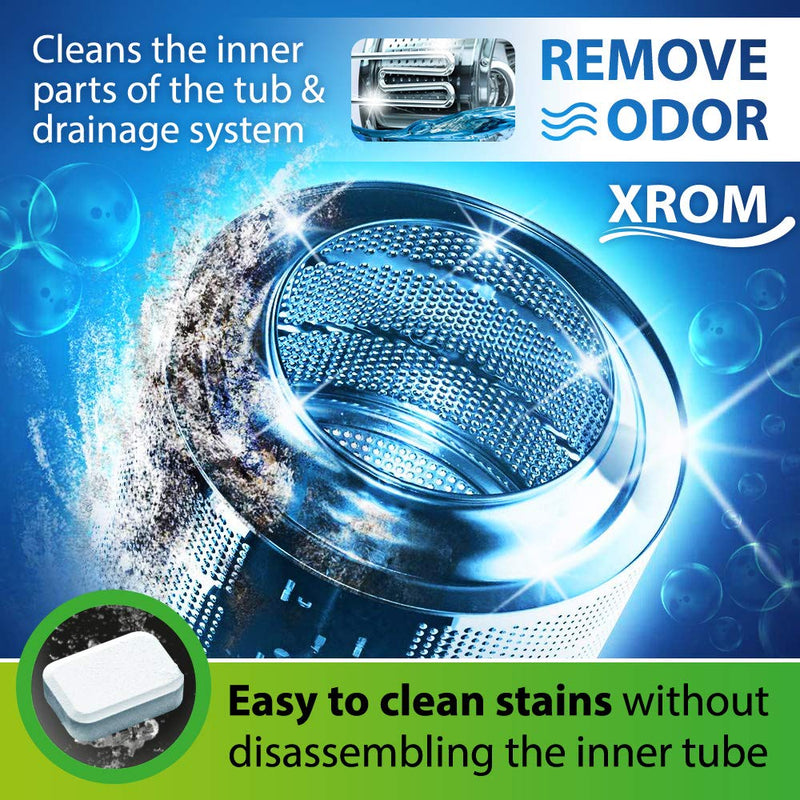 XROM Plant Based, Non Chemicals, Washer Cleaner 3 in 1 Formula, Removes Odors, Limescale & Detergent Build-Up, Removes Hard Water Stains, For Front and Top Load, 6 Per Pack (Original) Original - BeesActive Australia