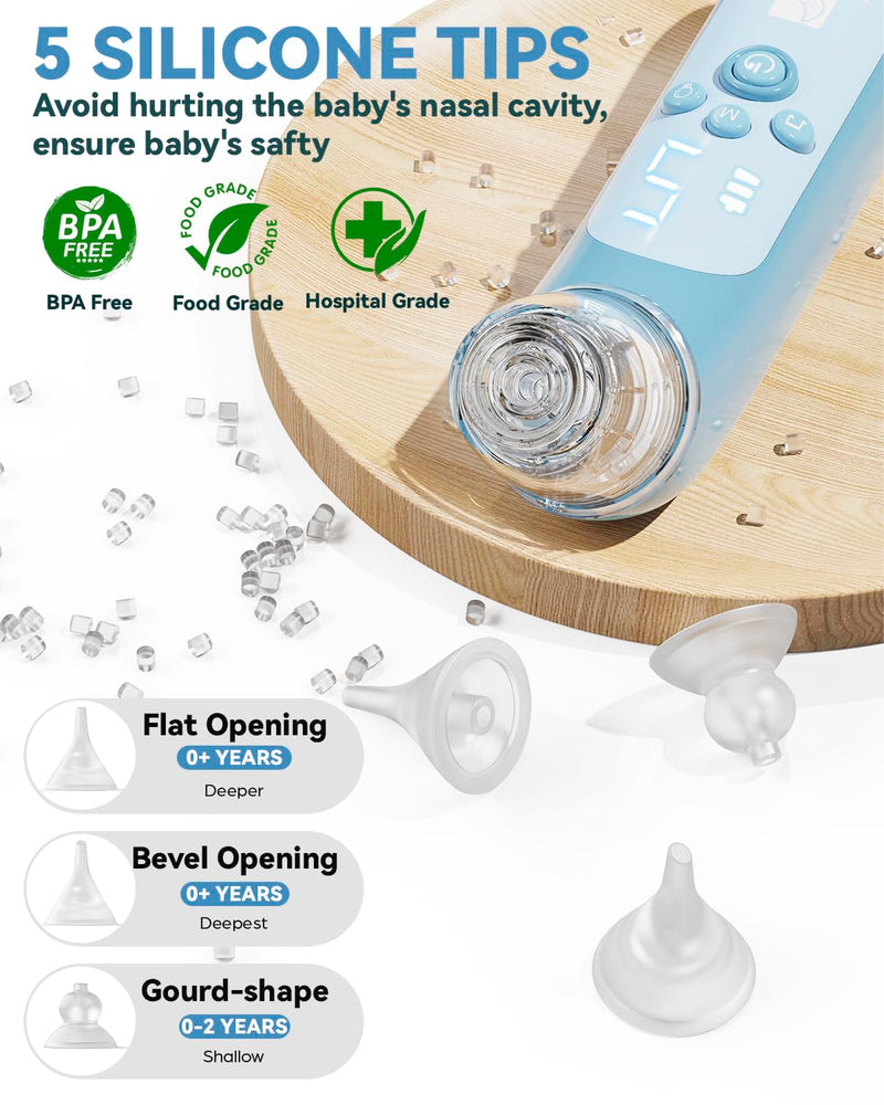 Nasal Aspirator for Baby, Electric Baby Nose Suction with 5 Adjustable Levels Suction, USB-C Rechargeable Mucus Cleaner with Lights and Music, Baby Nasal Aspirator for Toddler with 3 Silicone Tip - BeesActive Australia