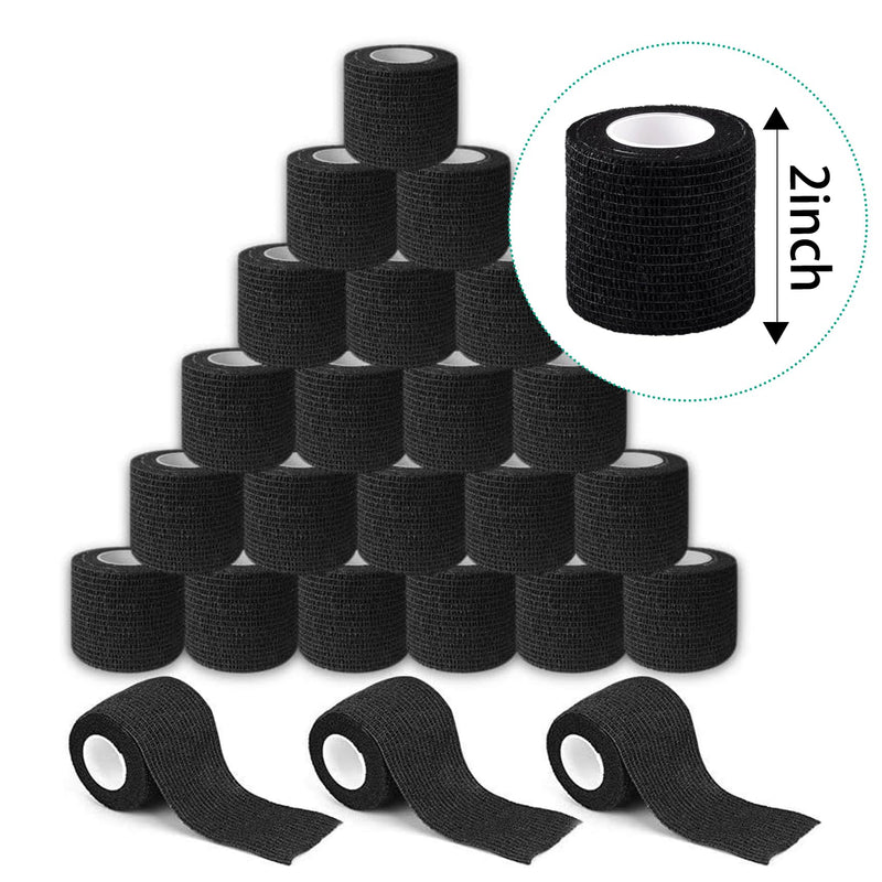 48 Rolls Self Adhesive Bandage Wrap 2 inch Cohesive Bandage Wrap Stretch Bandages Wraps Tape Black Elastic Self-Adherent Tape for Wrist Ankle Sports Swelling Sprains - BeesActive Australia