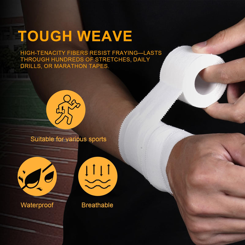 Athletic Tape, White Cotton Elastic Sports Tape, Very Strong Easy Tear No Sticky Residue Tape for Ankle, Wrist, and Injury Taping, Suitable for Climbing, Basketball（1.5in*10yd） (White, 6 Pack) - BeesActive Australia