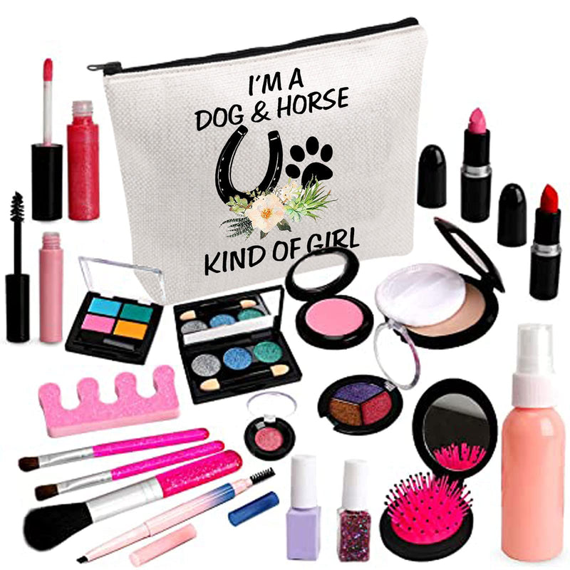 BDPWSS Dog Lover Gifts Horse Makeup Bags For Women Teen Girls I'm a Dog And Horse Kind Of Girl Paw Print Horseshoe Gift For Dog Mom Horse Lover Cowgirl Equestrian Gifts (Dog horse girl) Dog horse girl - BeesActive Australia