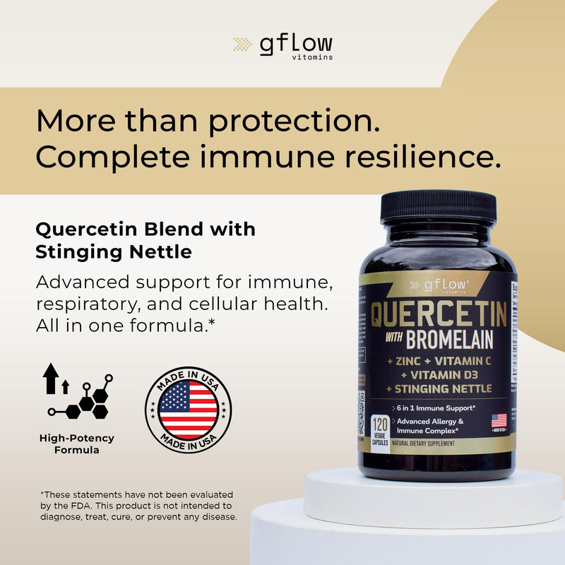 gflow vitamins Quercetin with Bromelain, Stinging Nettle Supplement, Zinc Vitamin C Vitamin D | Non-GMO, Gluten-Free | Made in USA | 4 Months Supply 120 Count (Pack of 2)