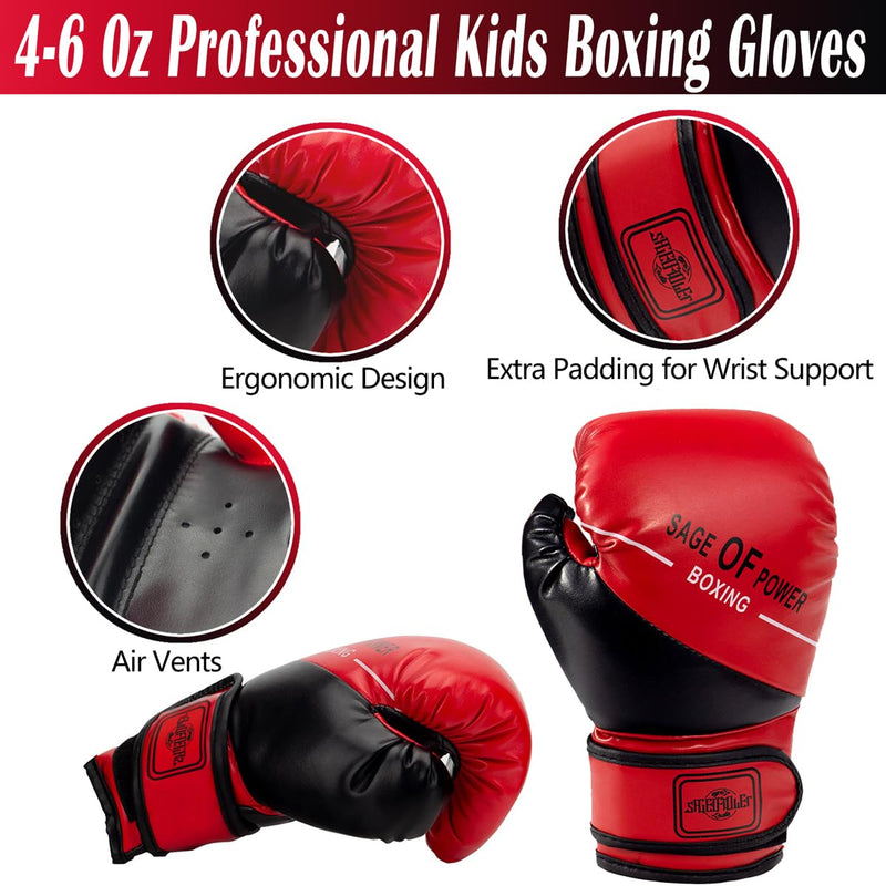 3-in-1 Kids Boxing Gloves and Punching Mitts Set, Boxing Pads with Boxing Reflex Ball, Kids Boxing Equipment Set for MMA Training, Muay Thai, Karate, Taekwondo