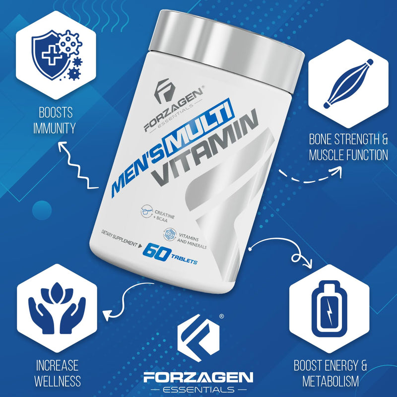 Forzagen Essentials Men's Multivitamin with Creatine and BCAA, Complete Vitamin and Mineral Complex, 60 Tablets