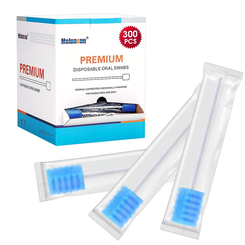 300 Pcs Disposable Oral Swabs – Longer Handle Dental Sponge Swabs for Mouth Cleaning – Unflavored & Individually Wrapped, Soft Foam Mouth Swabs for Daily Oral Hygiene & Personal Care (Blue 300)