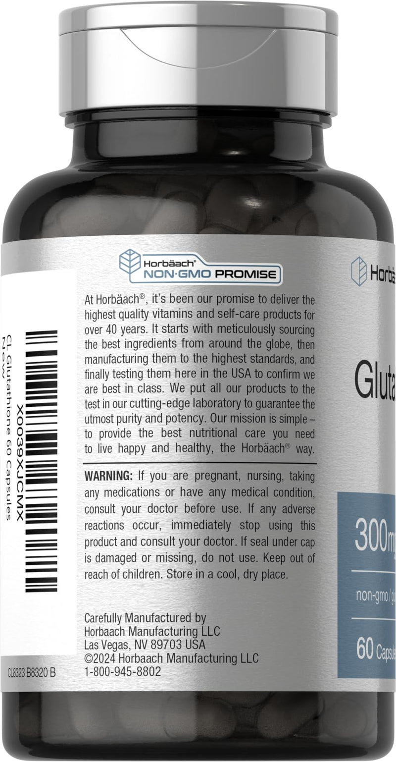 Horbäach Glutathione 300mg | 60 Capsules | Reduces Form | Non-GMO & Gluten Free Supplement
