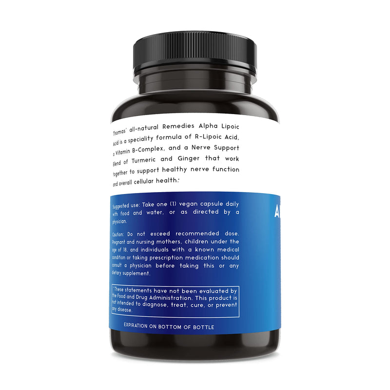 Toms Remedies Alpha Lipoic Acid Supplement 600mg Nerve Support | Vegan capsules with B-vitamins and a nerve support blend, No fillers, 60 count per bottle 120 Count (Pack of 1)
