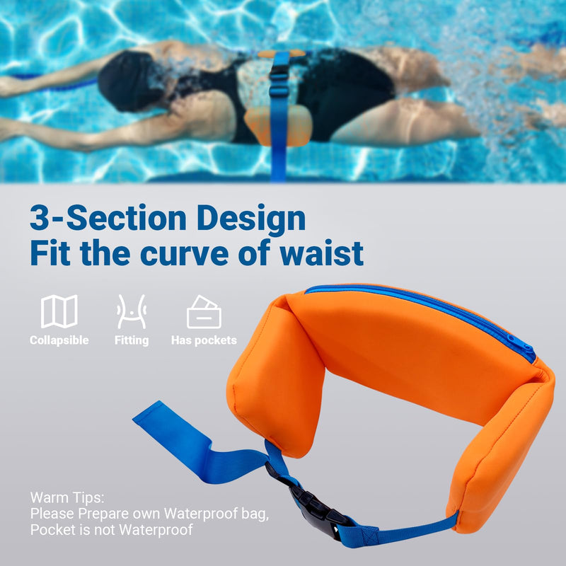 Flotation Swim Belt for Adults Adjustable 3 Section Buoyancy Belt with Quick-Release Buckle & Zippered Pocket for Pool Training, Aqua Jogging and Low Impact Aerobic Exercise in Water Large - BeesActive Australia