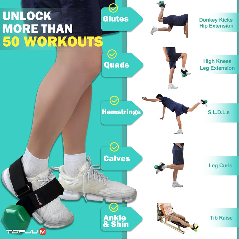 Dumbbell Foot Attachment, Tibialis Trainer, Adjustable Ankle Weights, Ankle Straps for Weight Lifting, Leg Workouts at Home for Hip Flexors, Shin Splint, Hamstring Curls, Leg extensions Black - Pair - BeesActive Australia