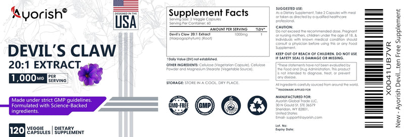 Devils Claw Capsules 1000mg 120 Count Root Extract 20:1 Herbal Supplement Plant Based Botanical Formula Vegan Non GMO Herbal Extract Capsules - BeesActive Australia