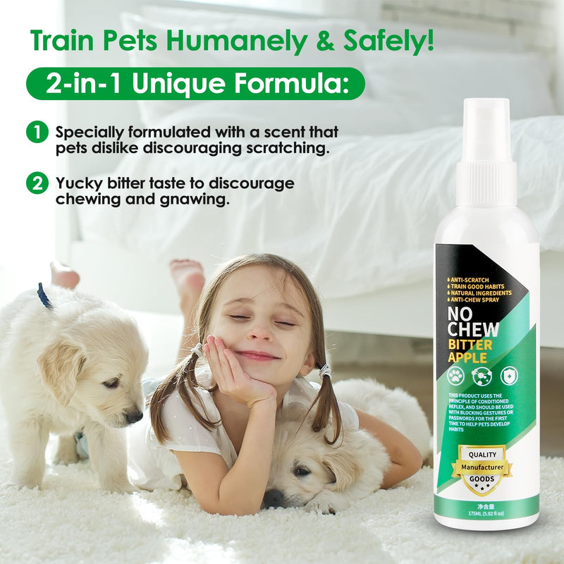 Bitter Apple Spray for Dogs to Stop Chewing. 175ML No Chew Spray for Dogs. Dog Training & Behavior Aids. Effective Anti-Scratch Furniture Protector. Alcohol-Free & Non-Toxic, Indoor & Outdoor Safe. Green - BeesActive Australia