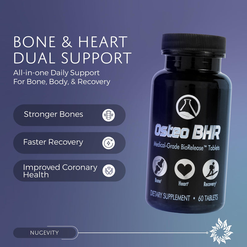 Osteo BHR, 60 Ct - Bone, Heart & Recovery Supplement | NASA co-developed formula with Ipriflavone, Calcium, Magnesium, Boron, Vitamin D3 and K2, Bone growth support formula
