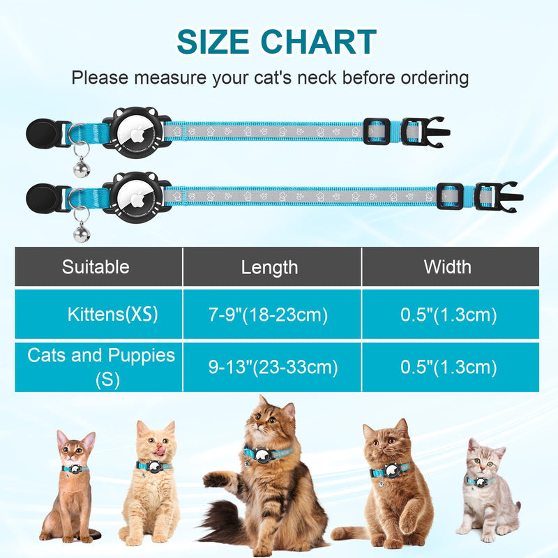 Agoum Lux Airtag Cat Collar AirTag Collar Cat Reflective with Safety Clasp Bell Cat Collars with Airtag Case Adjustable for Cats, Blue, XS (17.5-23 cm) XS (17.5-23 cm) - BeesActive Australia