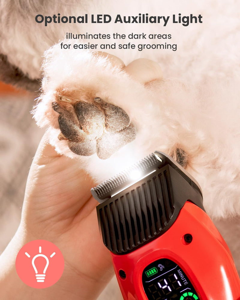 DOG CARE Smart Dog Clippers, Cordless Grooming Clipper Kit with Heatproof Blades, LED Display, 3 Speeds, Auxiliary Light, Rechargeable Heavy-Duty Professional Pet Hair Trimmer Shaver for Dog Cat Red - BeesActive Australia