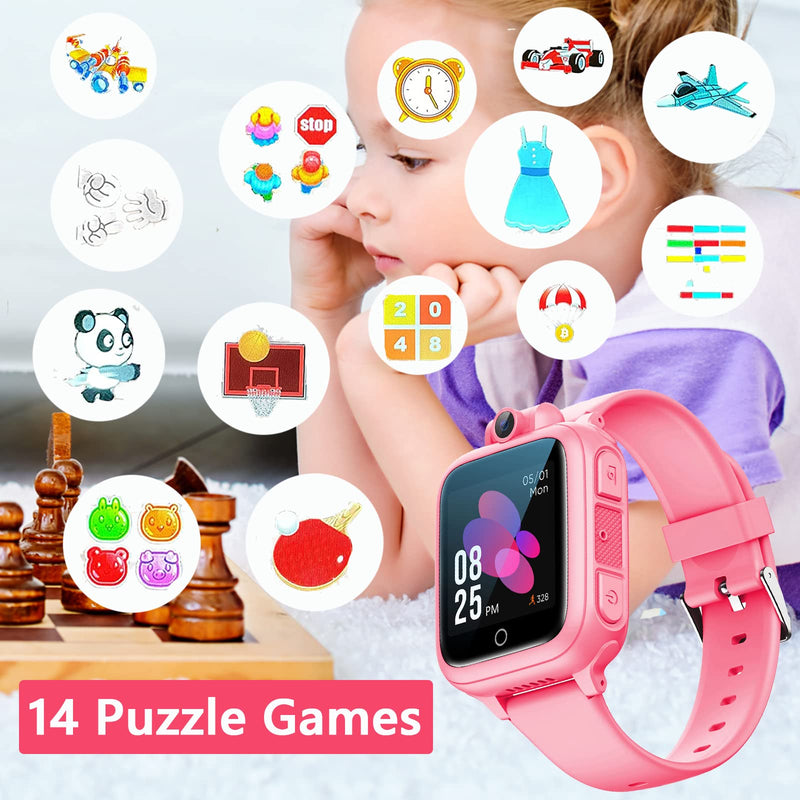 Smart Watch for Kids Kids Watch Education Toy 14 Puzzle Games MP3 Music Player Video Camera Alarm Clock Recorder Calculator Stopwatch Calendar Timer Christmas Birthday Gift for Boys Girls Ages 3-15 Kid-Pink