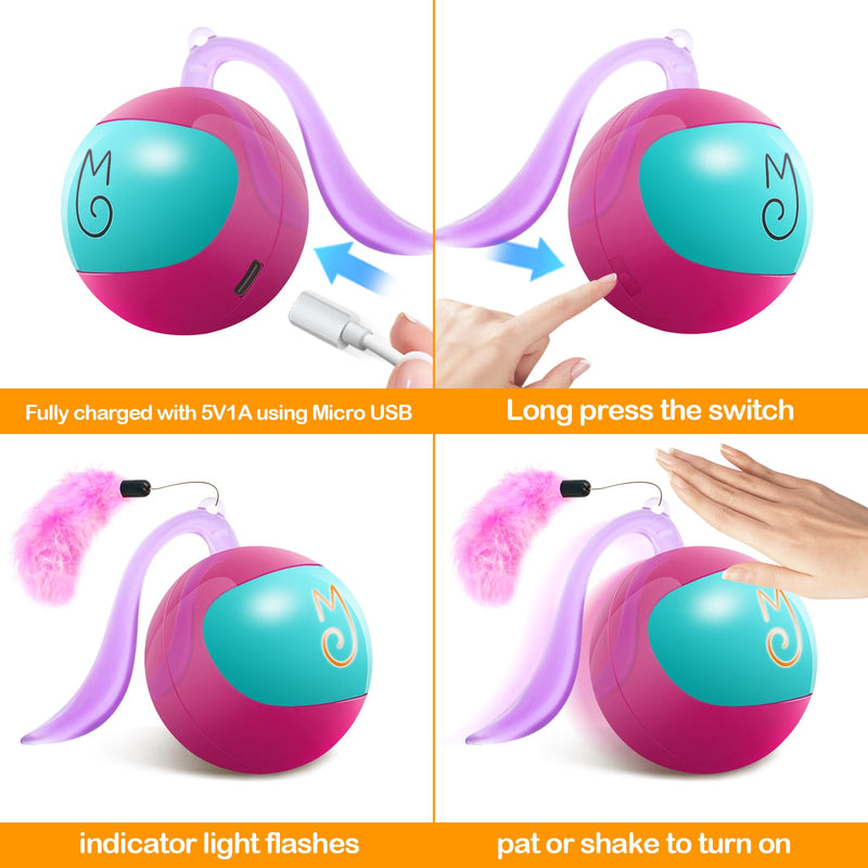 Migipaws Interactive Cat Ball Toy Set, Fun Tracker, Automatic Rolling Chase Ball with Fluffy Tail, A Small Mice, Rechargeable（Rose） rose - BeesActive Australia