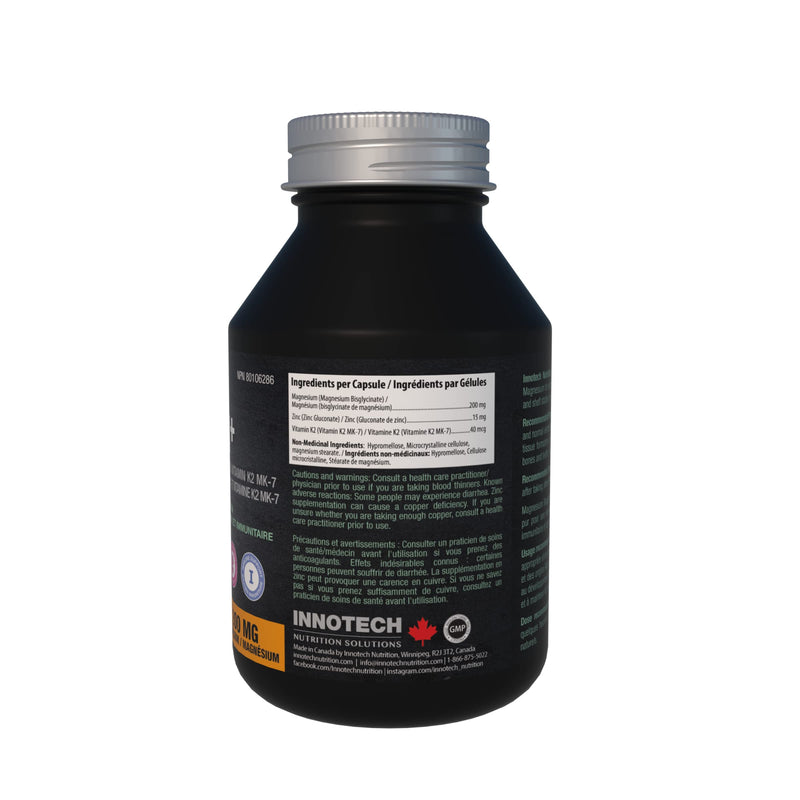 INNOTECH Nutrition Magnesium + 120 Capsules - Contains Magnesium Bisglycinate, Zinc Gluconate & Vitamins K2, MK-7 - Maintain Proper Muscle & Immune Function