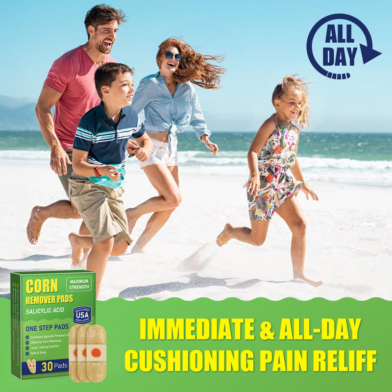 WABRINY Maximum Strength Corn Removers Pads for Feet and Toes, at Home Fast Effective Foot Corn Removal Bandages for Kids Adults, All-Day Pain Relief, 30 Pack-6VH 1 box - BeesActive Australia