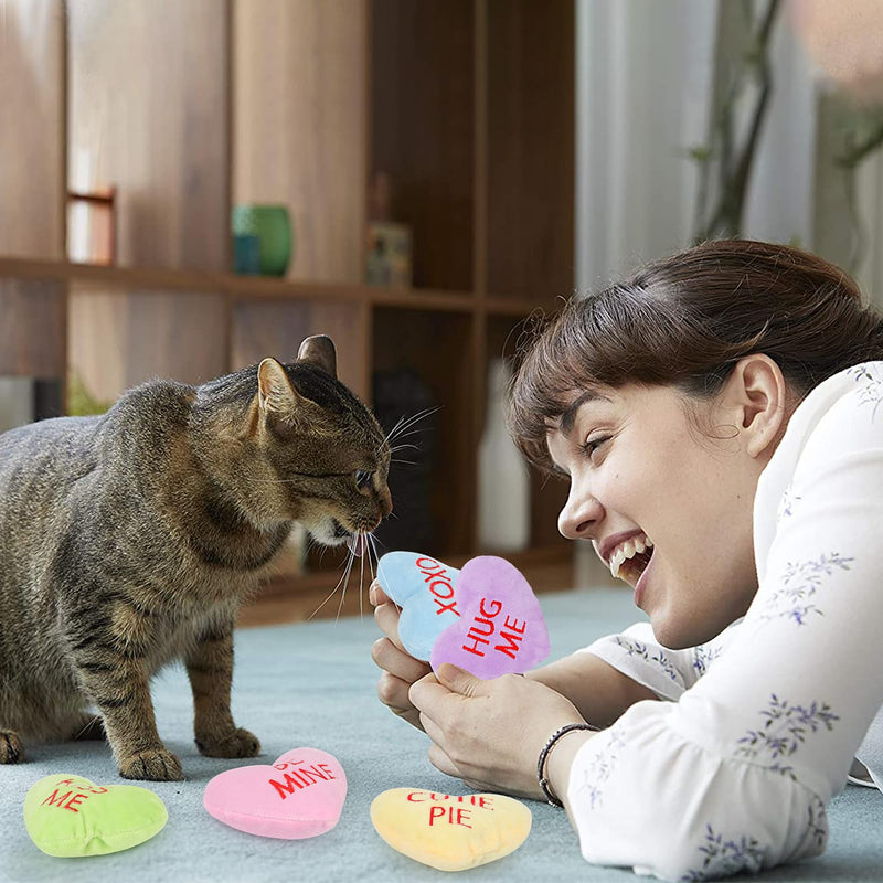 FOIMAS 5pcs Heart Catnip Toys,Valentine's Day Teething Chew Catnip Plush Toys for Valentine's Day Pet Presents Relieve Stress Cat Lovers Gifts Kitty Toys Cat Teething Chew Toy - BeesActive Australia
