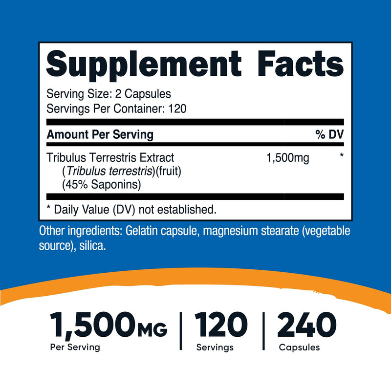 Nutricost Tribulus Terrestris Extract 1500mg, 240 Capsules - 45% Saponins, 120 Servings, Non-GMO, Gluten Free 240 Count (Pack of 1) - BeesActive Australia