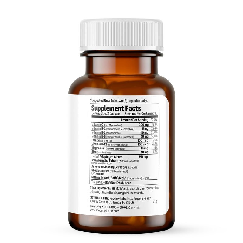 Procera Mood Support - Boost Mental Performance - Clarity - Mood Stability - Stress - Anxiousness - Mental Fatigue - Adaptogens - Saffron - Magnesium - Ashwagandha - Rhodiola - 60 Count