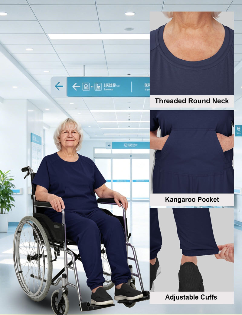 Adaptive Clothing for Women Anti-Strip Back-Zip Jumpsuit for Elderly Women Small Navy