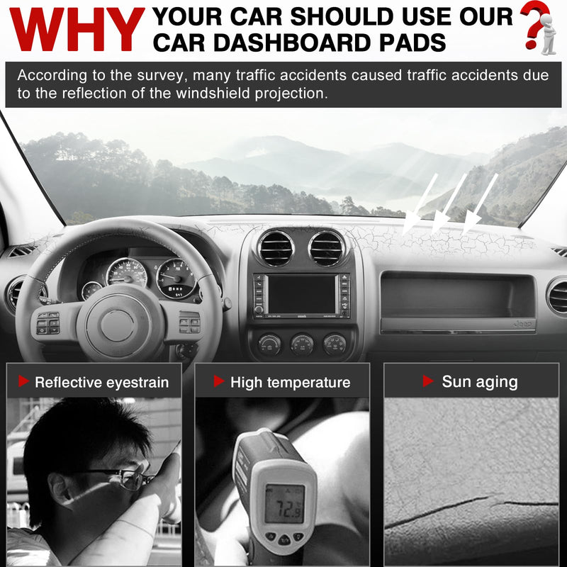Autorder Dashboard Cover Mat for Jeep Compass 2009–2016 Accessories Dash Cover Upgrade Flannel Dash Mat Sunshade Glare UV Rays Protector 2009-2016 Jeep Compass - BeesActive Australia