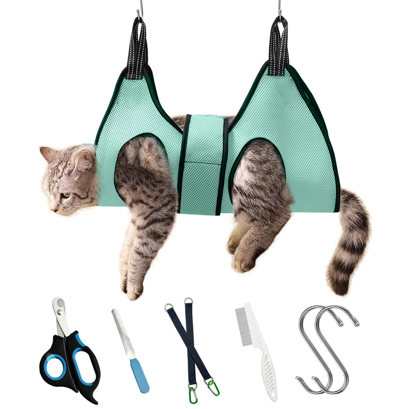Pet Grooming Hammock with Safety Belt for Nail Trimming and Bathing - Cat and Dog Grooming Harness with Claw Care Bag (XS, Check Size Chart) XS blue