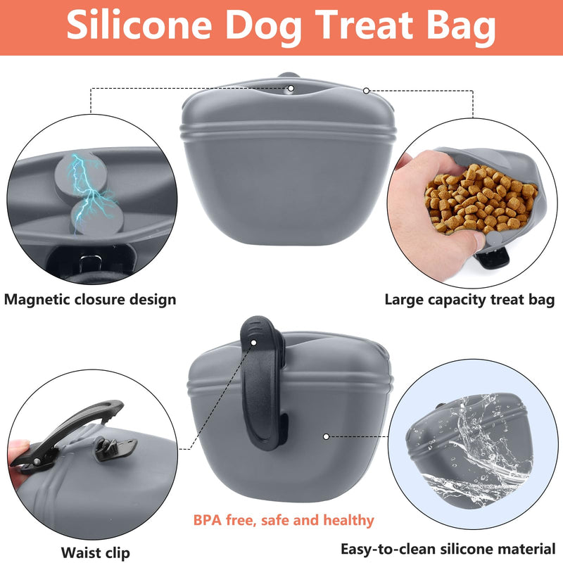 BARKIE Dog Training Kit - Treat Pouch, Pet Training Fanny Pack, 2 Puppy Training Clickers, Ultrasonic Silent Whistle, 2-in-1 Whistle Clicker, Clicker Training Guide Booklet, Dog Poop Bag (Grey) Grey - BeesActive Australia