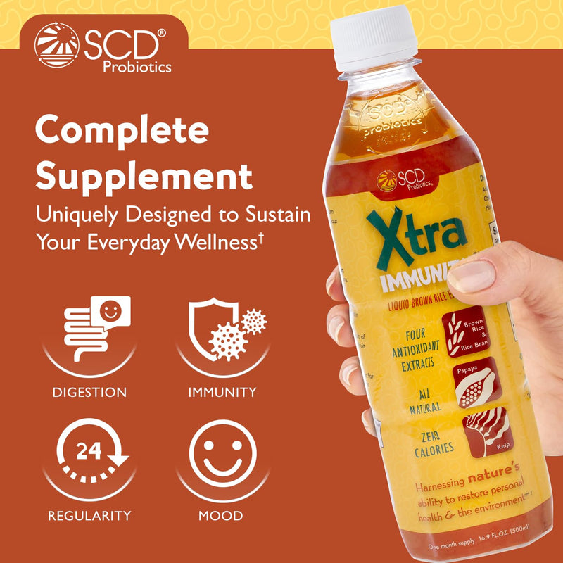 SCD Probiotics Xtra Immunity – Postbiotic Rice Bran Supplement - 16.9 oz | Bio-fermented, Immune Support, Daily Postbiotics, Gut Health