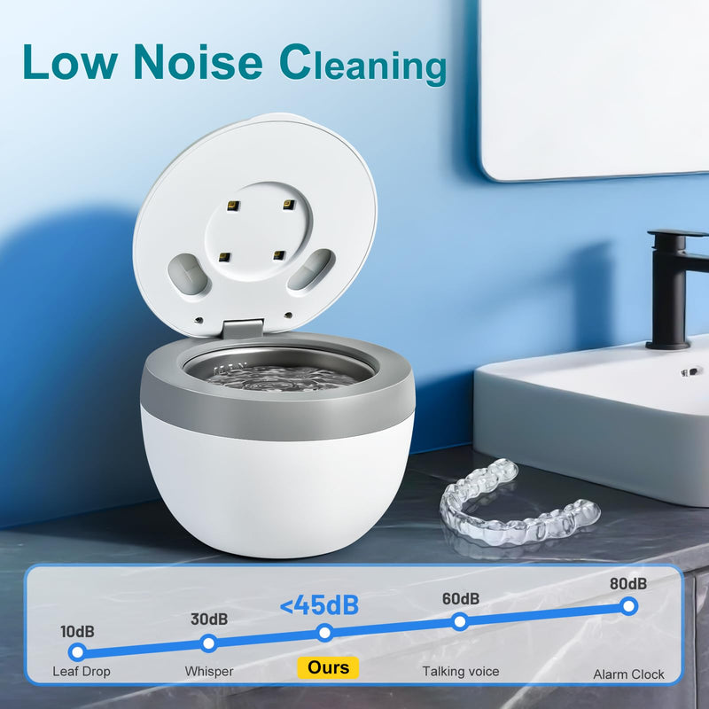 Ultrasonic Retainer Cleaner Machine, 45kHz 200ML Dental Cleaning Pod with 4 Wash Modes, Digital Timer for Denture Cleaner, Aligners, Mouth Guards, Braces, Jewelry & Toothbrush Heads (White) White_popular Version