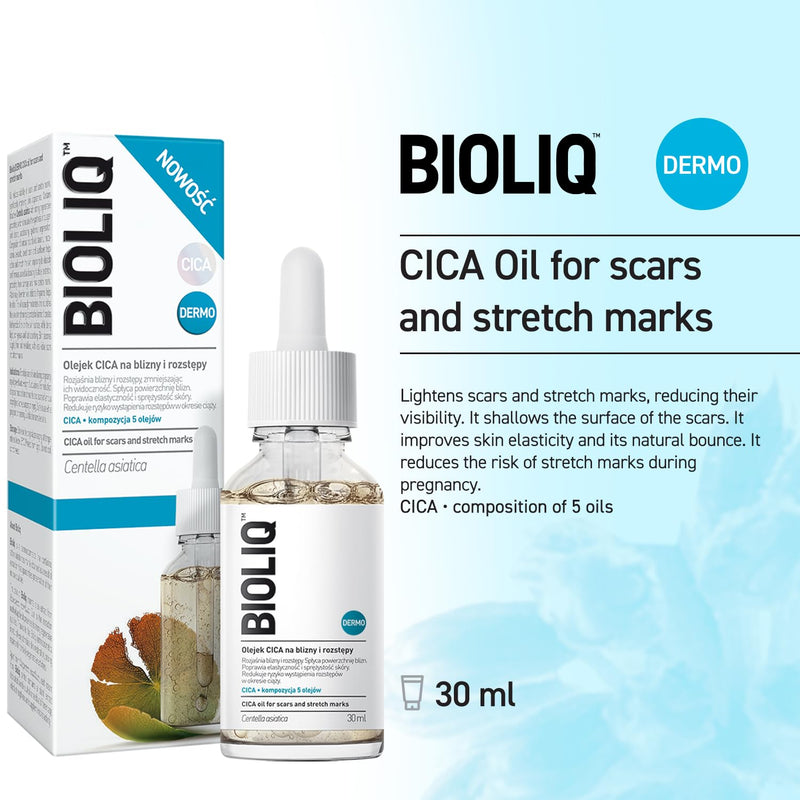 Bioliq - Dermo CICA Oil for Scars and Stretch Marks - Reduces Visibility, Enhances Elasticity During Pregnancy, 5 Oils - 30ml