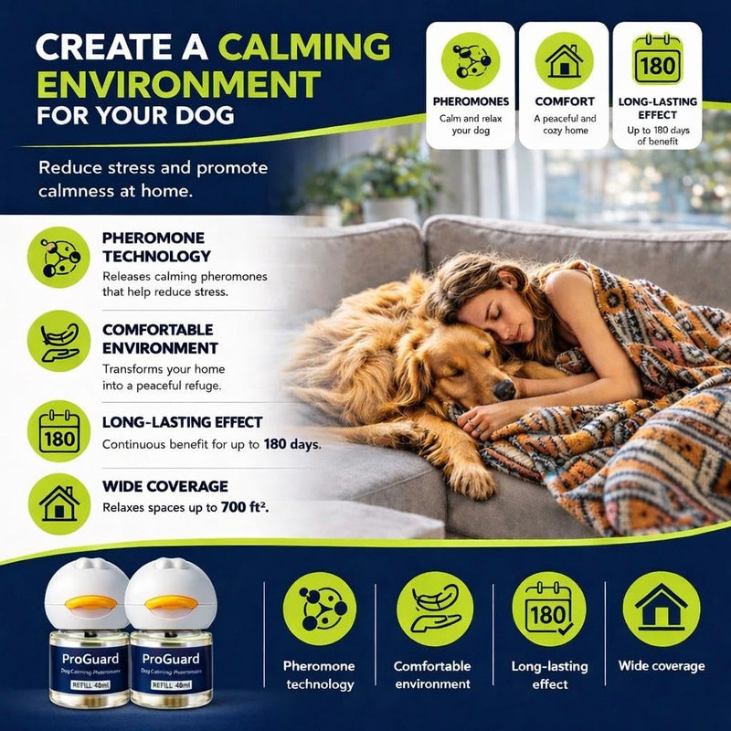 ProGuard® Calming Diffuser for Dog, Dog Pheromones Calming Diffuser Plug for Stress, Barking, Chewing, Pee Accidents & Separation Behaviors (3 Diffusers + 6 Refills) 3 Diffusers + 6 Refills