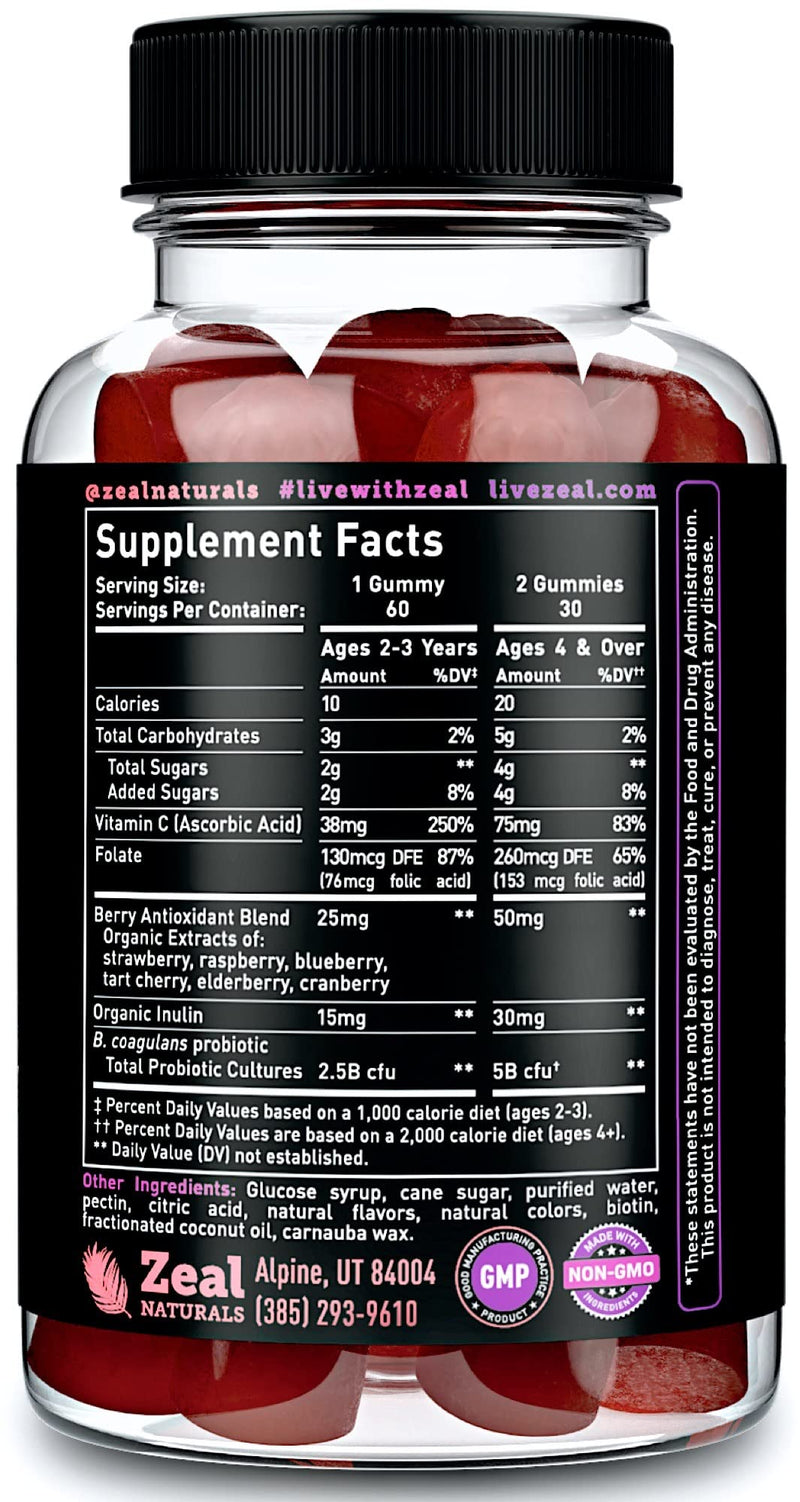 Probiotic Gummies for Adults and Kids (60 Count | 5 Billion CFU) w/Organic Berry Antioxidants & Vitamin C for Immune Support and Digestion gummy- Prebiotics and Probiotics for women Gummies