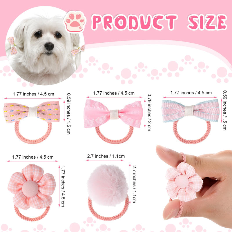 10 PCS Dog Hair Bow Pink Dog Bows with Rubber Bands Puppy Hair Bows Mix Style Handmade Puppy Hair Bows Cute Grooming Flower Ball Bowknot Top Knot Dog Hair Accessories for Puppies - BeesActive Australia