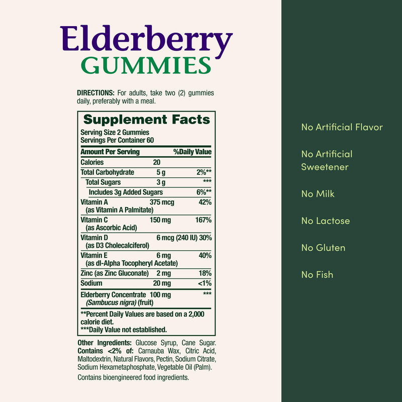 Nature's Bounty Elderberry Gummies 100 mg, 120ct 120 Count (Pack of 1)