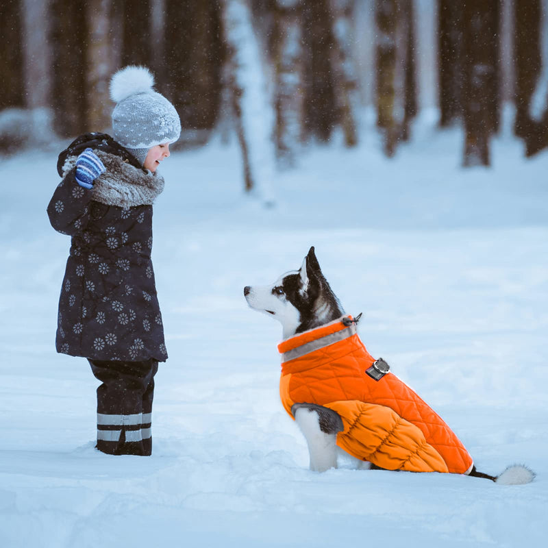 Lelepet Warm Dog Winter Coat Dog Coat Dog Cold Weather Coats Windproof Reflective Turtleneck Fleece Dog Jacket with Harness Thick Dog Fleece Vest Large Dog Coat, Dog Coats for Small Medium Large Dogs Orange - BeesActive Australia