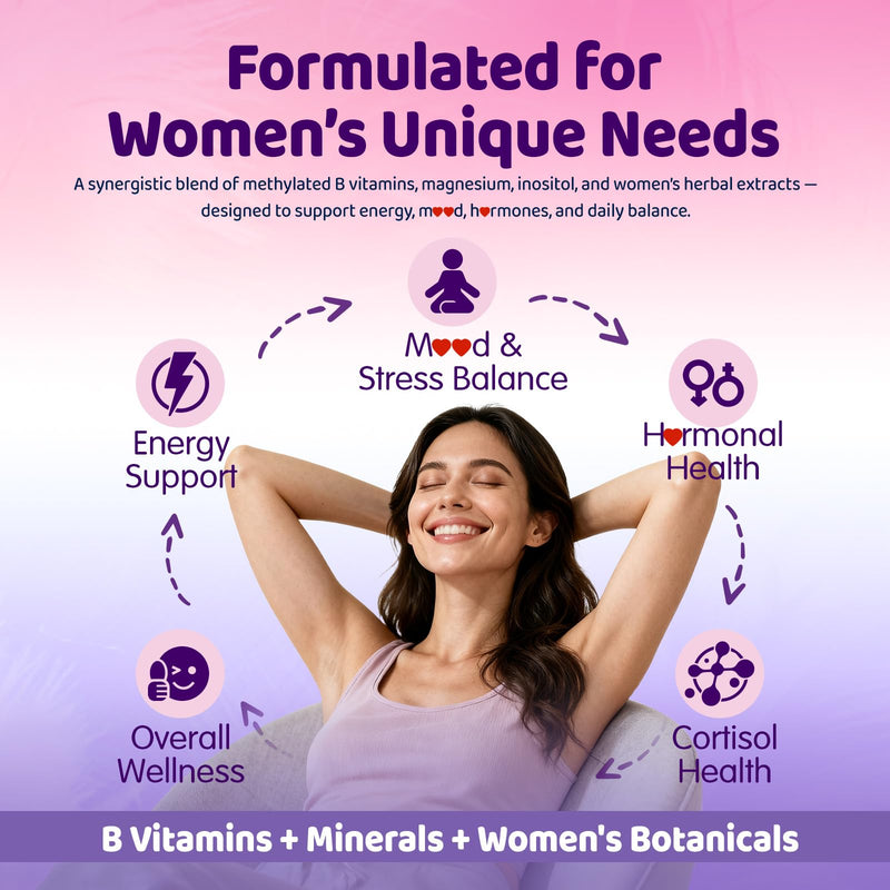 duwhot Women Methylated B-Complex Liquid Drops, 2 Fl Oz | Active B Vitamins B1 B2 B6 B9 (5-MTHF) & B12 1000 mcg, Vitamin C, Magnesium, Inositol, Choline & Herbal Blend