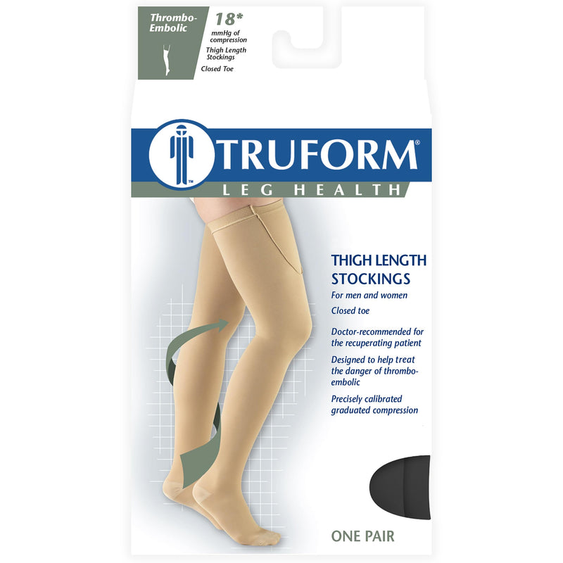 Truform Surgical Stockings, 18 mmHg Compression for Men and Women, Thigh High Length Closed Toe Black X-Large (1 Pair)