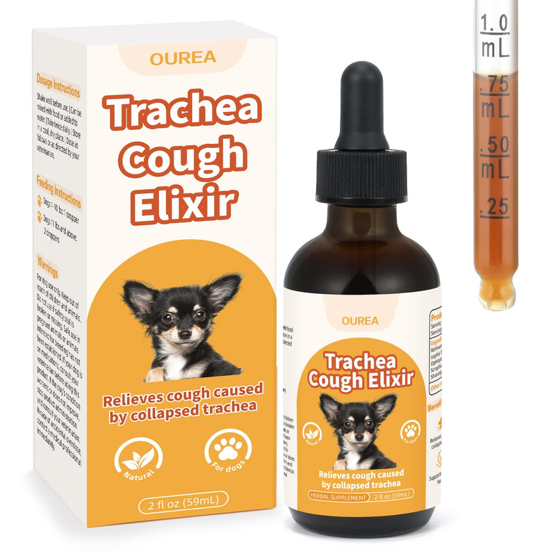Collapsed Trachea Treatment for Dogs, Dog Cough Treatment, Trachea Cough Elixir, Natural Herbs Help Dogs Breathe Smoothly and Support Tracheal & Respiratory Health - 59mL